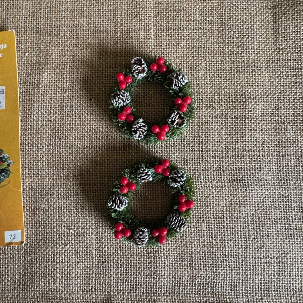 Vintage Weiste Christmas Wreath Candle Rings/Bobeches Handmade in Finland - Picture 2 of 5